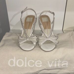 Dolce Vita Pearl-Embellished White Heels